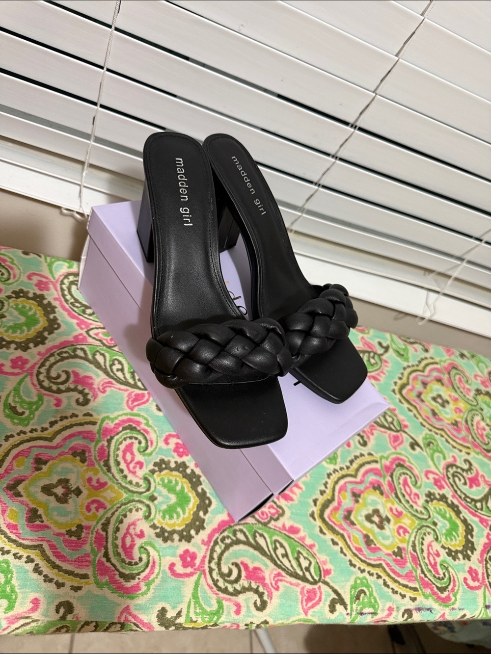 Madden Girl Black Braided Slide Heels